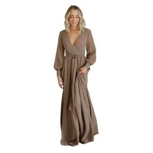 NWT Baltic Born Lydia Stone Tan Wrap Style Long Sleeve Maxi Dress Size Large